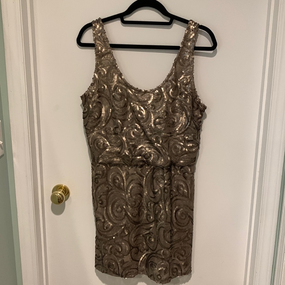 Mango bronze/nickel metallic sequined and lined party dress. Size US 6.